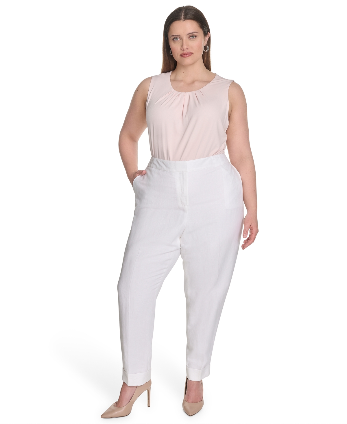 Calvin Klein Plus Size Mid Size Straight-leg Pants In White