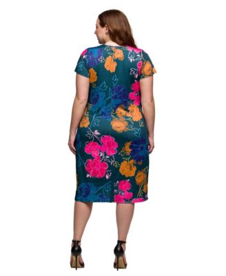 Plus Size Knee Length Short Sleeve Faux Wrap Dress