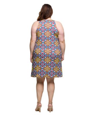 Plus Size Print Sleeveless Knee Length Shift Dress