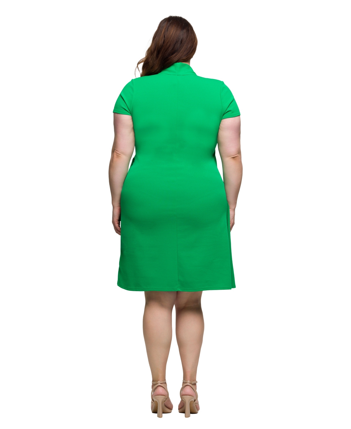 24seven Comfort Apparel Plus Size Mandarin Collar Knee Length Wrap Dress