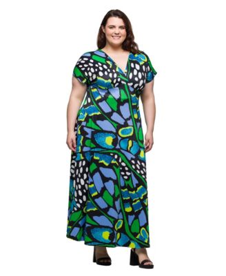 Plus Size V-Neck Empire Waist Cap Sleeve Maxi Dress
