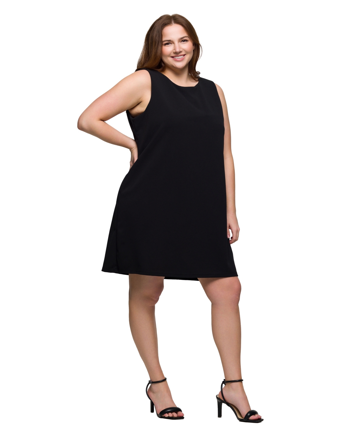 24seven Comfort Apparel Plus Size Sleeveless Mini Shift Dress In Black