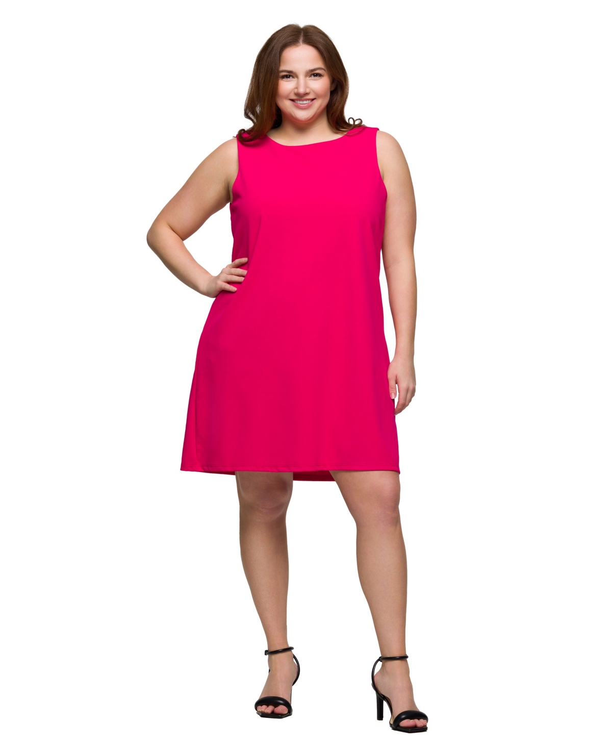24seven Comfort Apparel Plus Size Sleeveless Mini Shift Dress In Pink