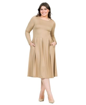 Plus Size Long Sleeve Fit and Flare Midi Dress