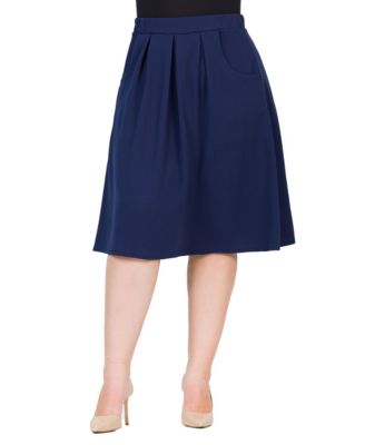 Plus Size Elastic Waist Pleated Knee Length Pocket Skirt