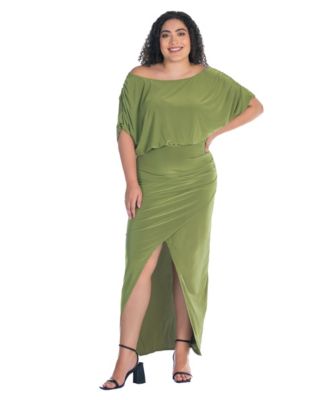 Plus Size Boat Neck Batwing Sleeve Slit Maxi Dress