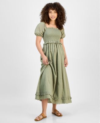 And Now This - Petite Smocked Short-Sleeve Cotton Maxi Dress