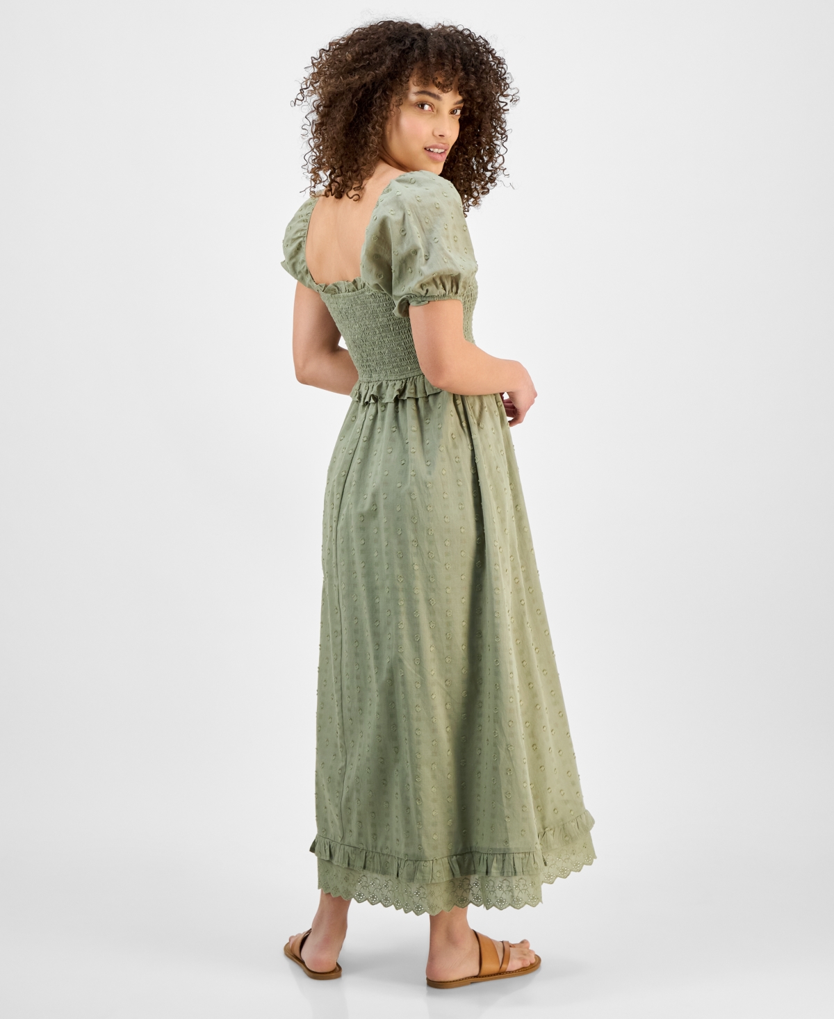 And Now This Petite Smocked Short-sleeve Cotton Maxi Dress, Exclusively At Macy's In Green