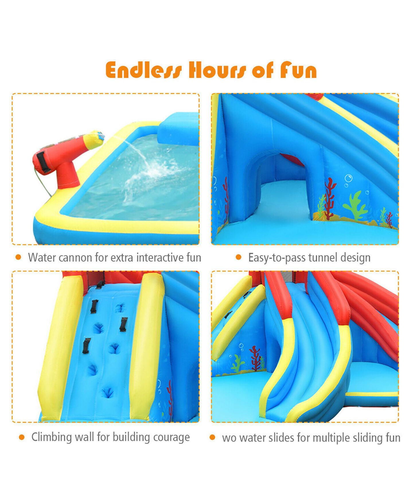 Детская игрушка Costway Inflatable Dual Slide Splash Pool Water Slide Bounce House, 197"L x 157.5"W x 98.5"H, For Up to 5 Children, от 4 лет, цвет: Синий — фото 8