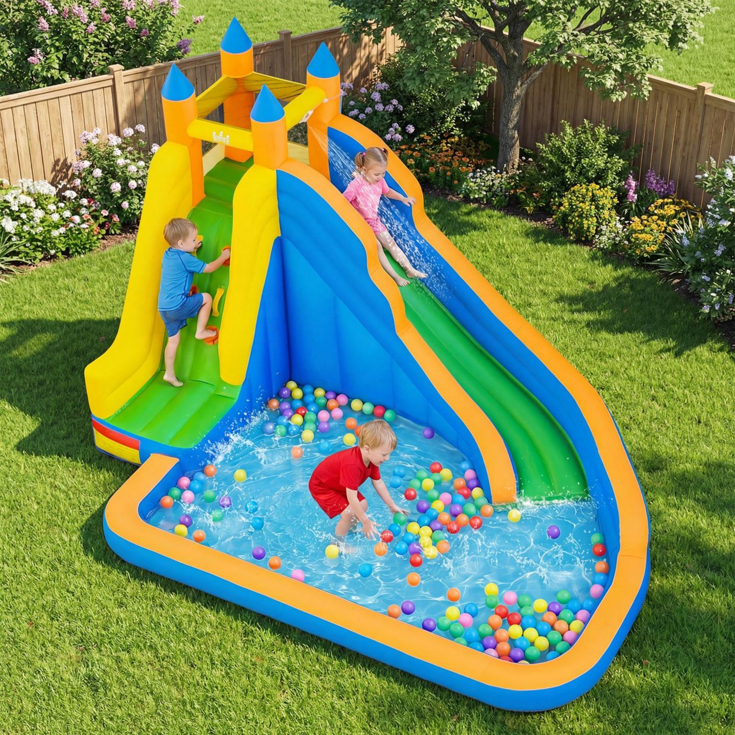 Детская игрушка Costway Mighty Inflatable Water Slide Splash Pool Bounce House, Ages 3+, цвет: Синий — фото 1