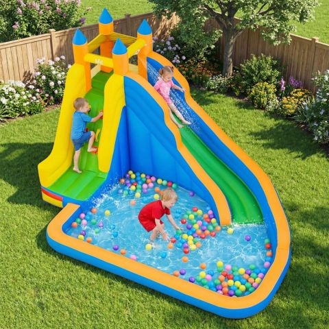 Детская игрушка Costway Mighty Inflatable Water Slide Splash Pool Bounce House, Ages 3+, цвет: Синий