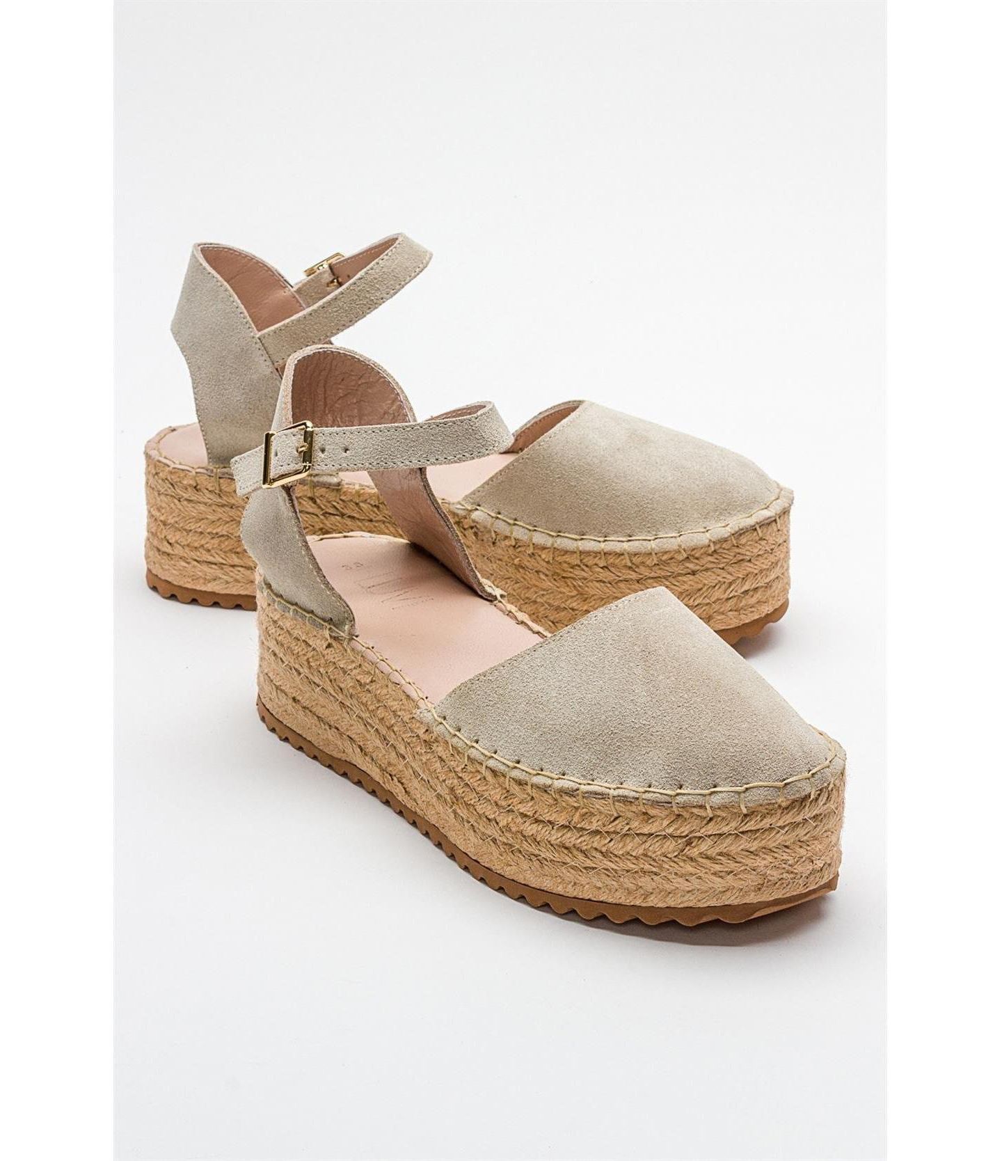 Женские сандалии Forever & Always Shoes Viba Leather Esprarille Platform Wedge, цвет: Бежевый замшевый кожаный — фото 1