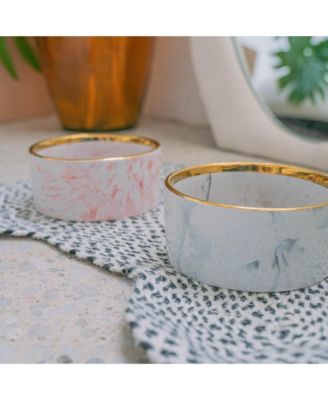 Marble Dog Bowl: Grey & Gold Accent