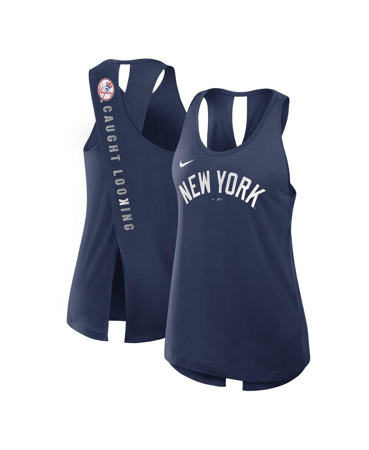 Nike Navy New York Yankees Crisscross Performance Tank Top In Blue