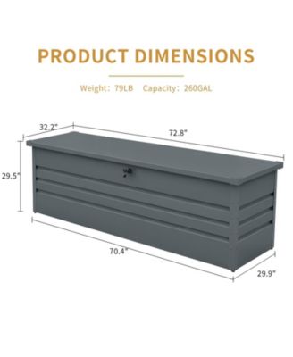 260 Gallon Metal Outdoor Deck Box Waterproof