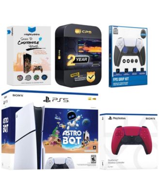 PlayStation 5 Slim Disc Astro Bot Bundle with Extra Controller, FPS Grip Kit, MightySkins Code and 2 Year Extended Warranty