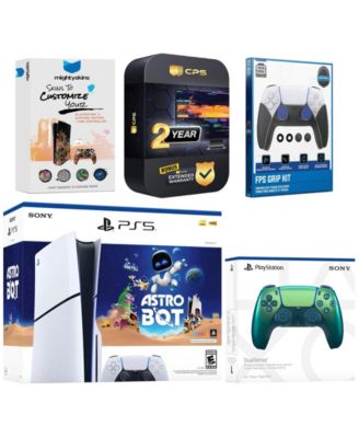 PlayStation 5 Slim Disc Astro Bot Bundle with Extra Controller, FPS Grip Kit, MightySkins Code and 2 Year Extended Warranty