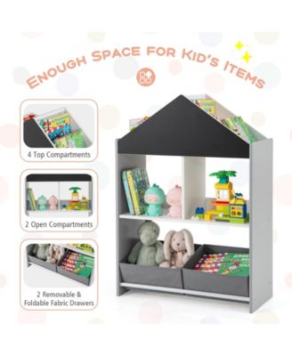 Playhouse Kids Bookshelf with Chalkboard and Whiteboard for 3-6 Years