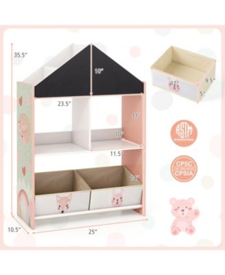 Playhouse Kids Bookshelf with Chalkboard and Whiteboard for 3-6 Years