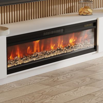 46 Inch black Crystal Electric Fireplace with White TV Stand, 12 Color Flame, 5 Brightness Levels