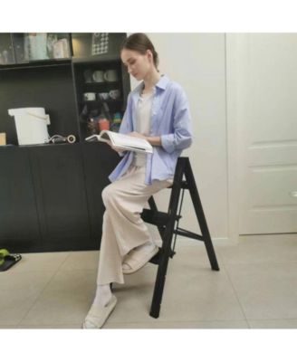 3 Step Ladder Aluminum Light Folding Step Bench Wide Non slip Pedal 300 lb Capacity Home Office Portable Ladder black