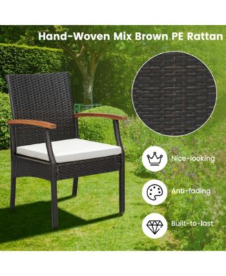 9 Pieces Patio Rattan Dining Set with Acacia Wood Table for Backyard Garden-Wood Handrail