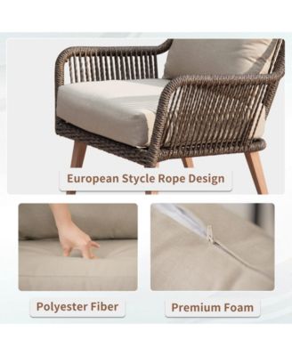 Patio Conversation Sets 4-Pieces, Handwoven Rattan Wicker Aluminum Frame Outdoor Patio Set, All-Weather Modern Rope Patio Loveseat with Coffee Table for Garden Balcony Deck Poolside Porch (Khaki)