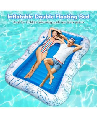 Inflatable Lounger Float Pool Floating Bed Backrest Floating Raft Drink Holder 85" x 63" Blue