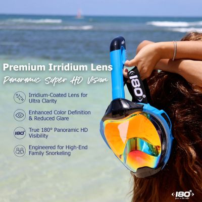 MOFLOW+ IRRIDIUM Full Face Snorkel Mask Yellow S/M – Panoramic View, CO2-Free, 4X Oxygen, Anti-Fog, Camera Mount, Silicone, Premium Straps