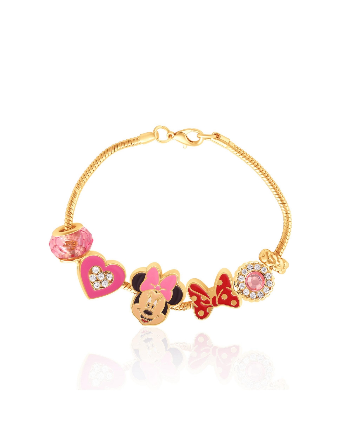 Minnie Mouse Charm Bracelet with Heart Accents - Gold, pink, red, white, black