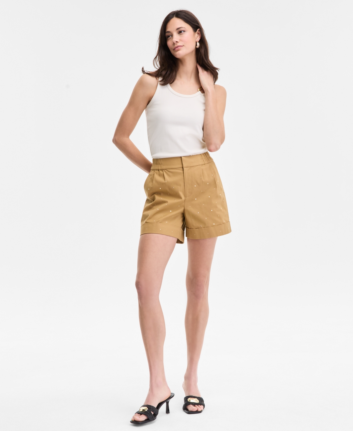 Women's Embellished Cuffed Shorts, Exclusively at Macy's - Warm Toffee