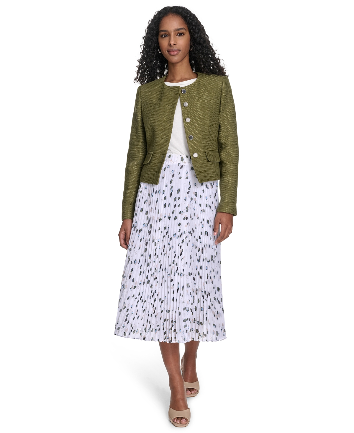 Calvin Klein Women's Tweed Collarless Button-front Jacket