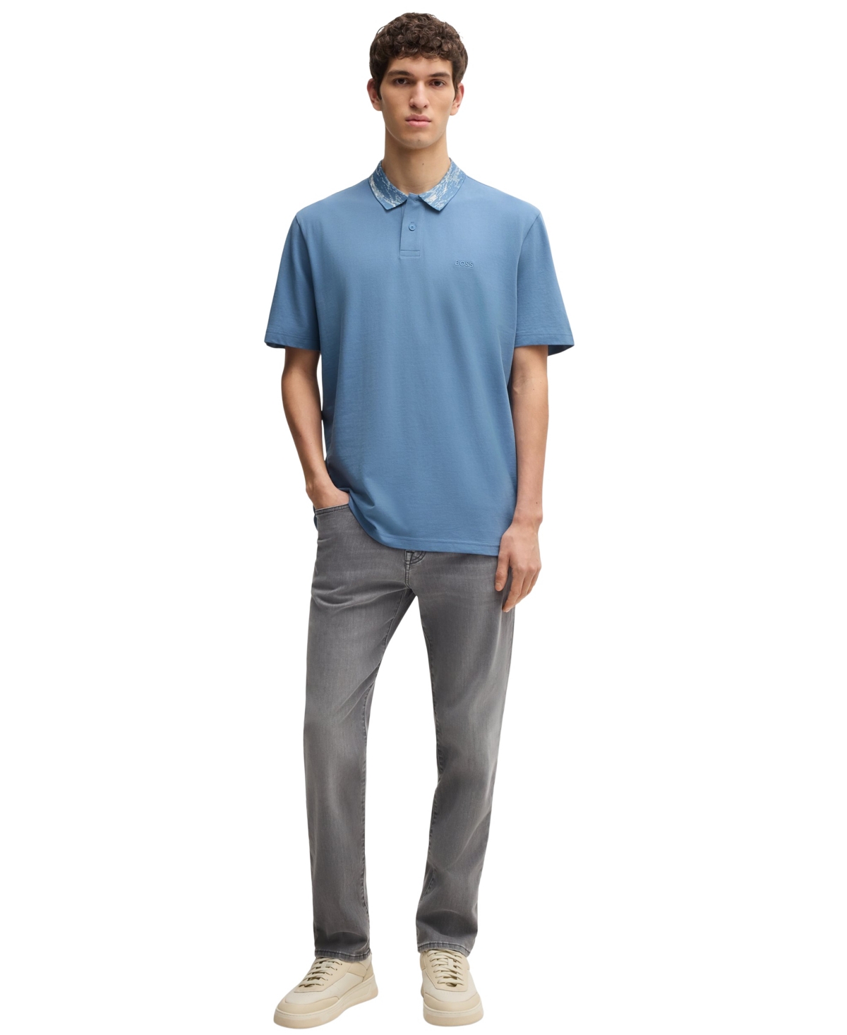 Hugo Boss Relaxed-fit Cotton-piqué Polo Shirt With Collar Artwork In Blue