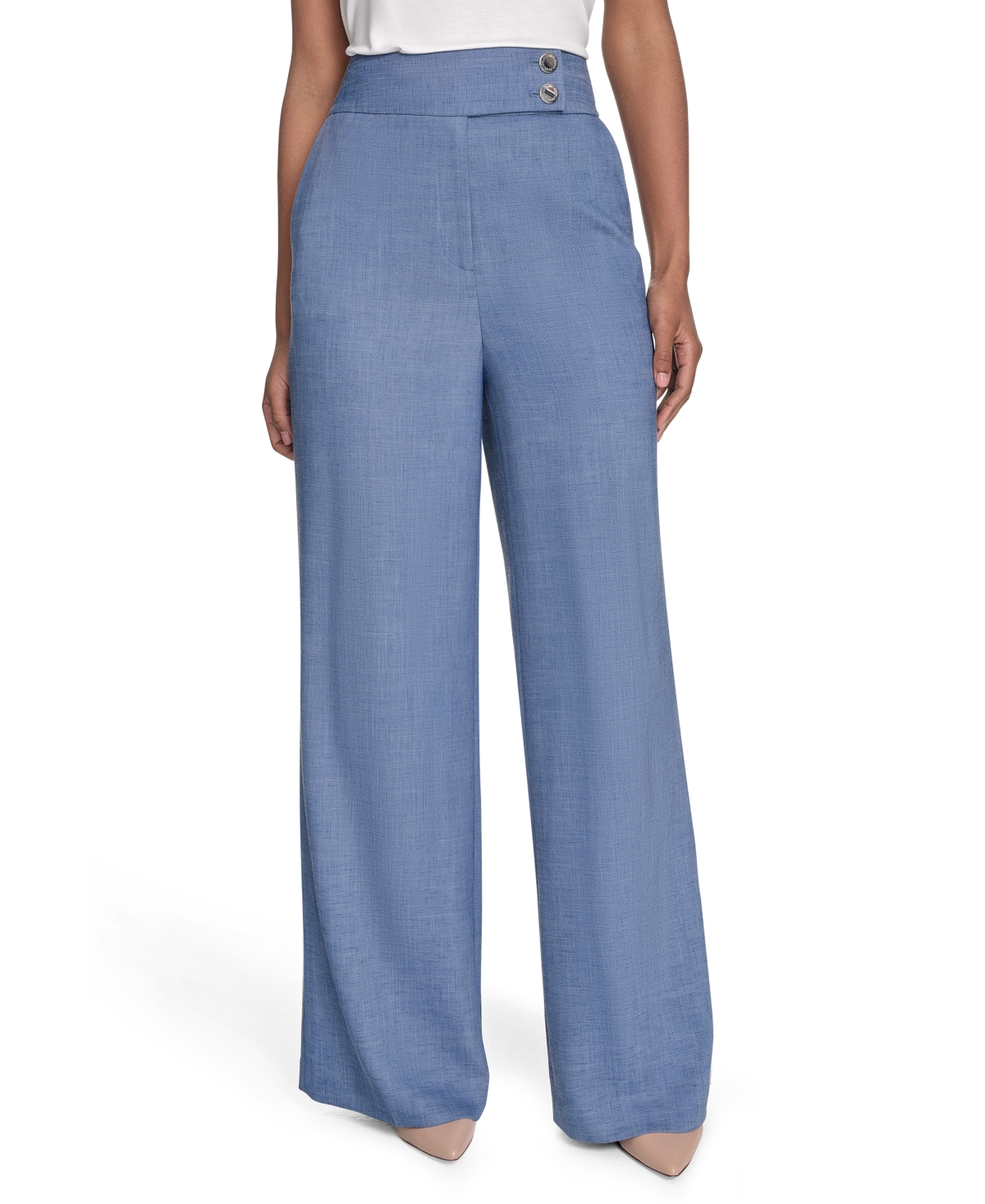 CALVIN KLEIN WOMEN'S FAUX-DENIM HIGH RISE WIDE-LEG PANTS 