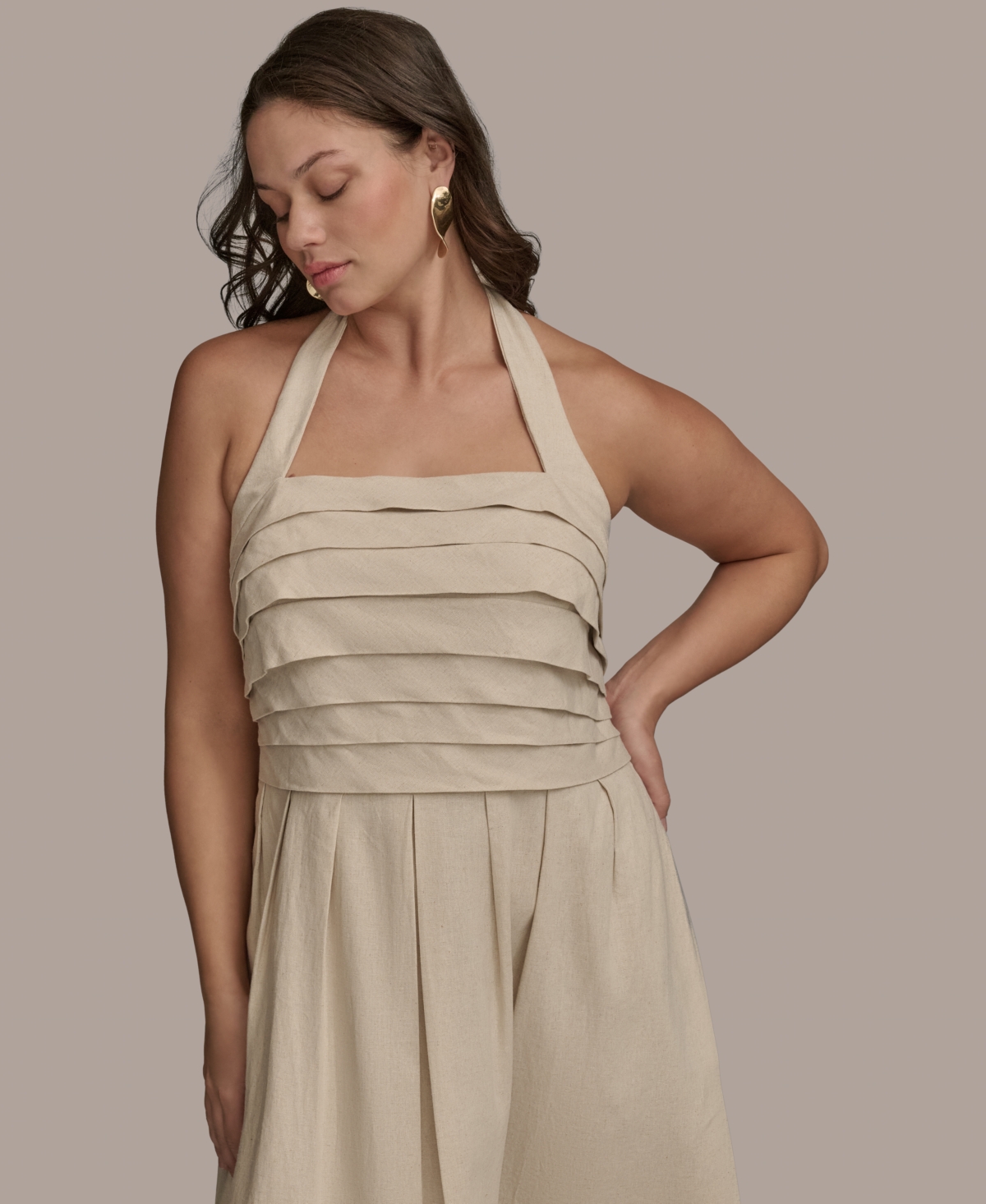 Donna Karan Plus Size Pleated-bodice Halter Neck Midi Dress