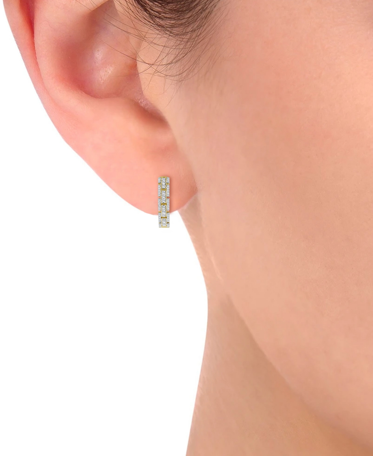 Macy's Diamond Triple Row Small Hoop Earrings (1/2 Ct. T.w.) In 14k Gold