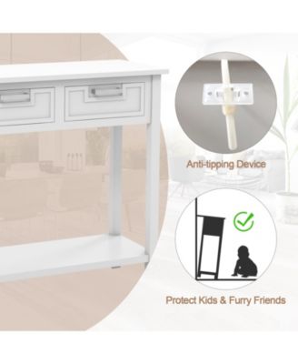 Narrow Console Table with Drawers and Open Storage Shelf