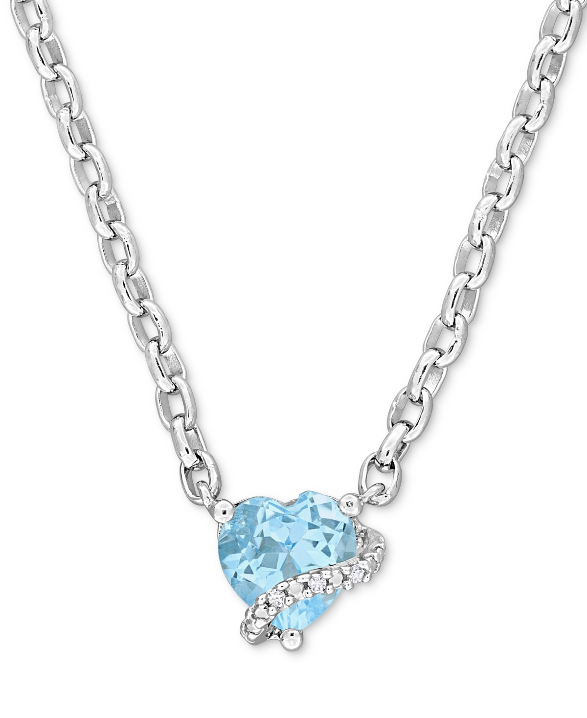Gemstone Heart-Shaped Pendant Necklace in Sterling Silver, 18" - Aquamarine