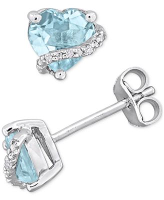 Macy's - Lab-Created Pink Sapphire (2 ct. t.w.) & Diamond Accent Heart Stud Earrings in Rose Gold-Plated Sterling Silver (Also in Blue Topaz & Green Quartz)