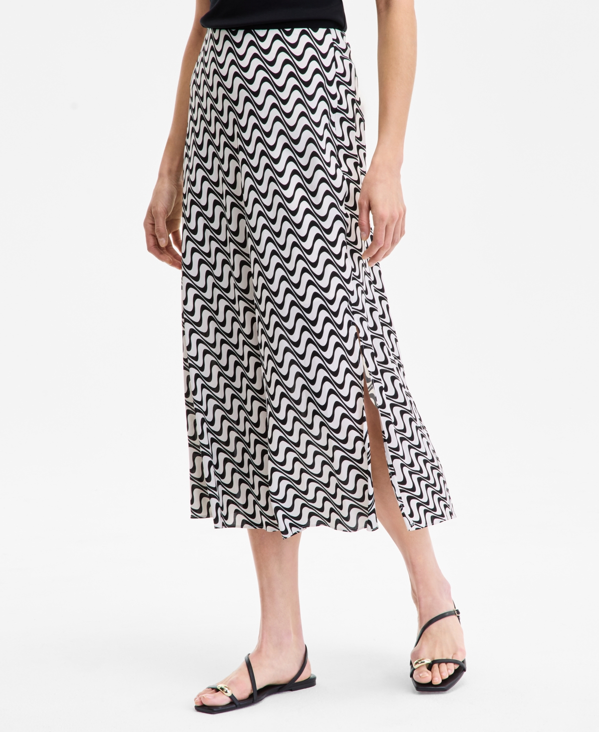 Inc International Concepts Women's Printed Pull-on Midi Skirt, Exclusively At Macy's In Black
