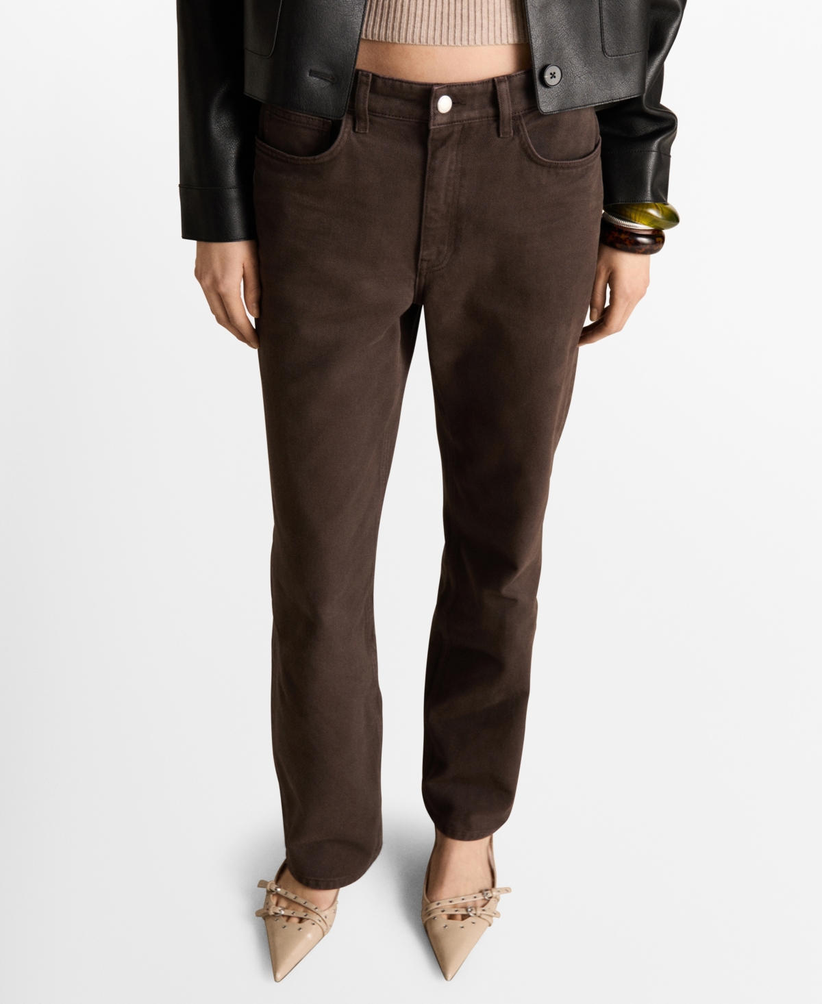 Mango High Waist Straight Leg Jeans In Chocolate