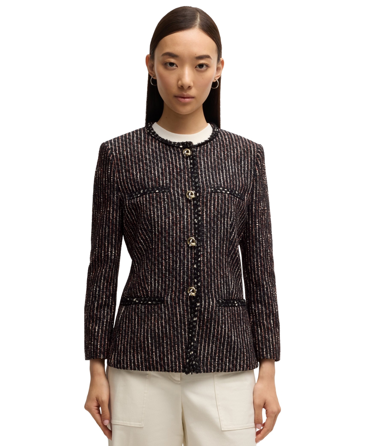 Boss by Hugo Boss Women's Multicolored Boucle Slim-Fit Blazer - Open Misc