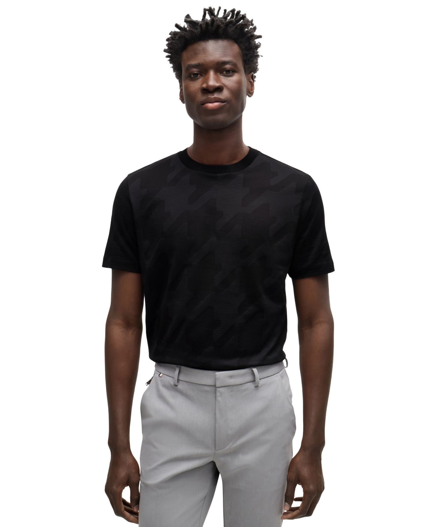 Мужская футболка Hugo Boss Houndstooth Jacquard, цвет: Чёрный — фото 1
