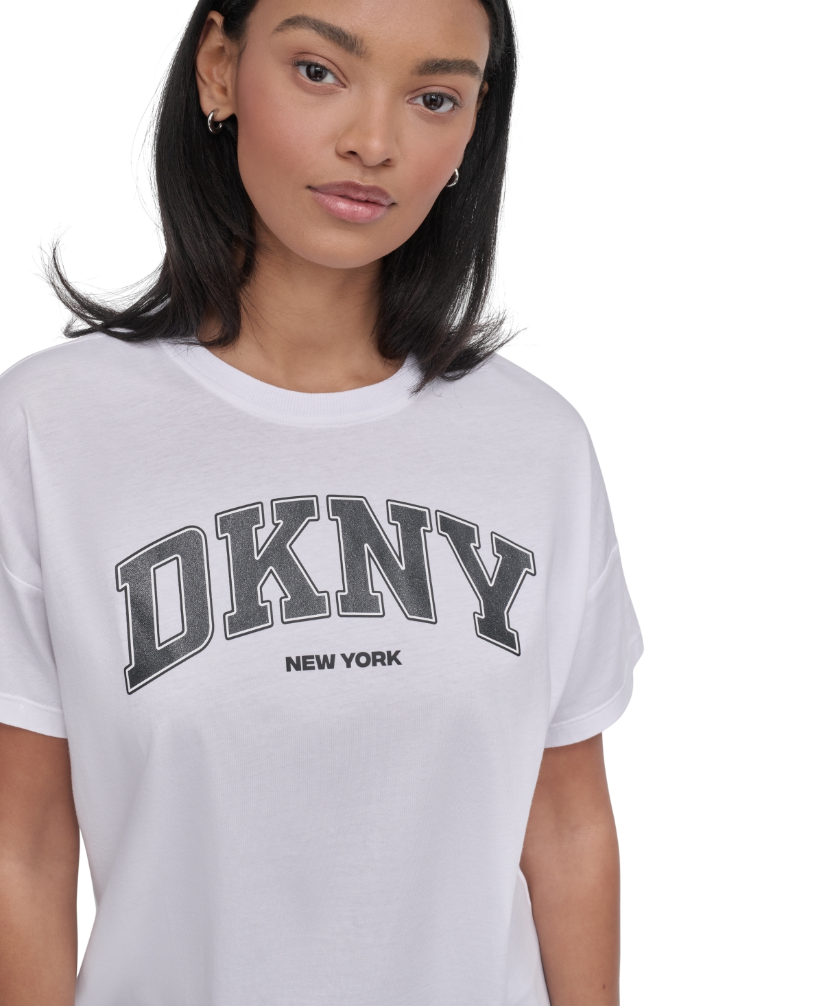 Dkny Sport Women's Glitter Logo Varsity T-shirt In White