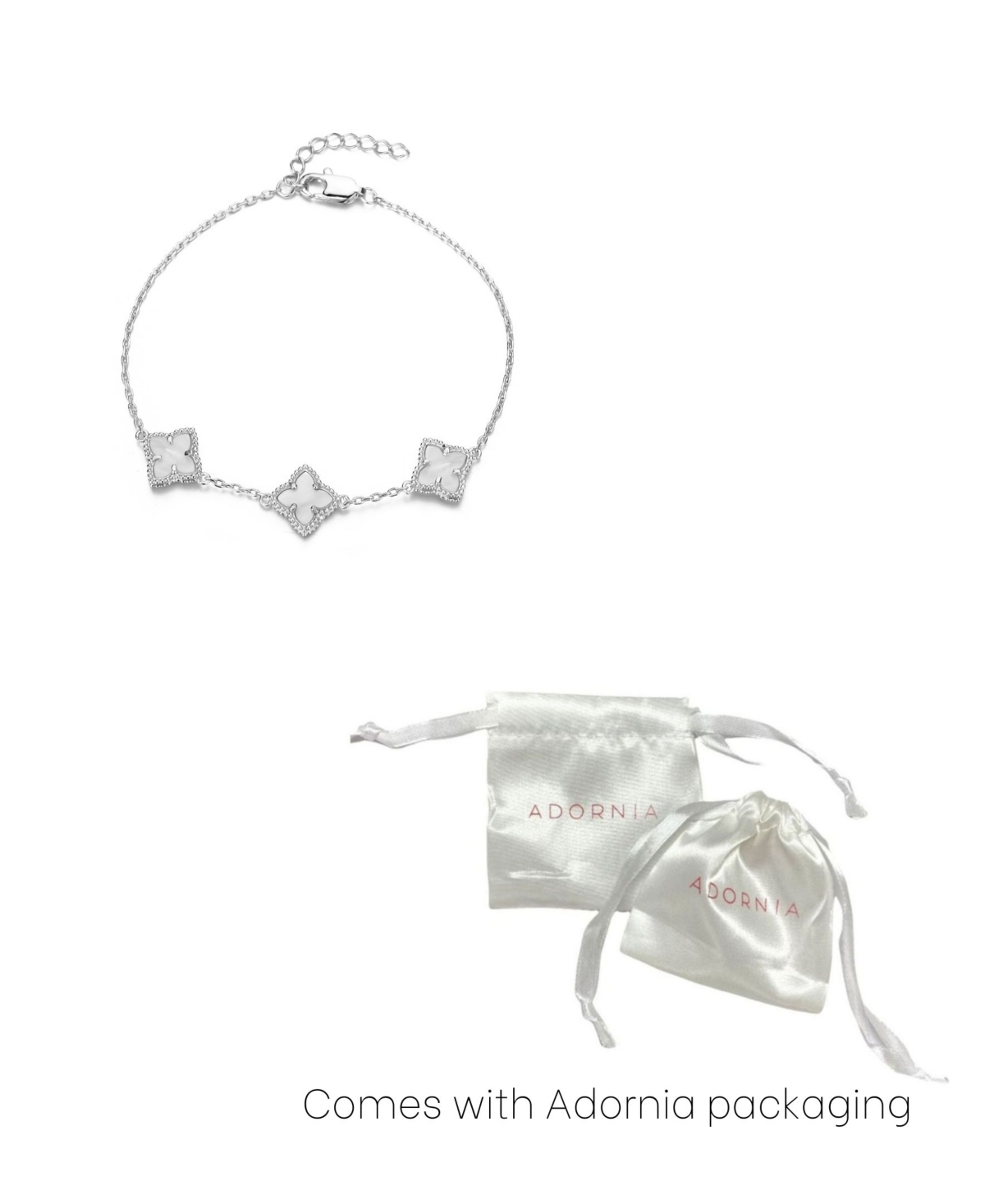Adornia Silver Plated White Mother Of Pearl Flower Bracelet In Silver