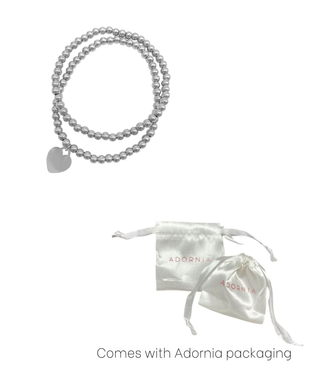 Adornia Tarnish Resistant Silver Plated Set Of Ball Bracelets With Heart In Silver