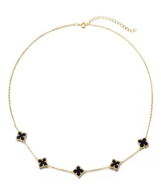 Gold Black Floral Station Necklace