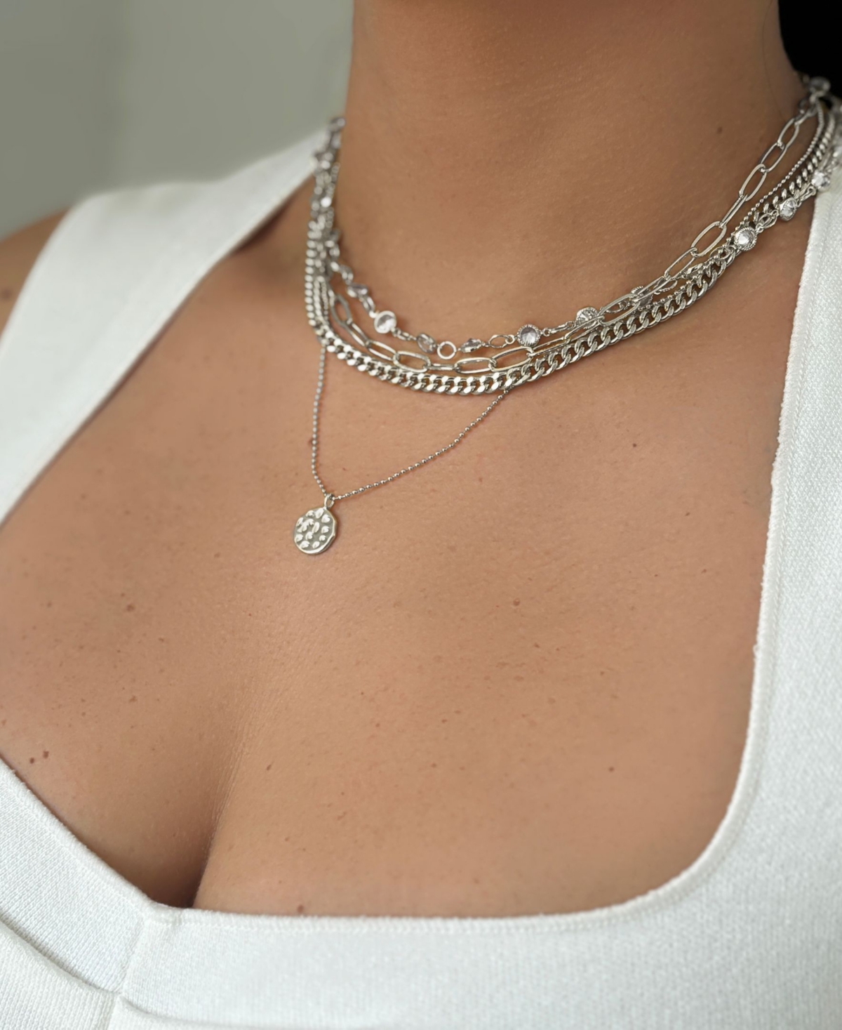 Adornia 14k Yellow Gold Plated Layered Pebbled Charm Necklace In Silver