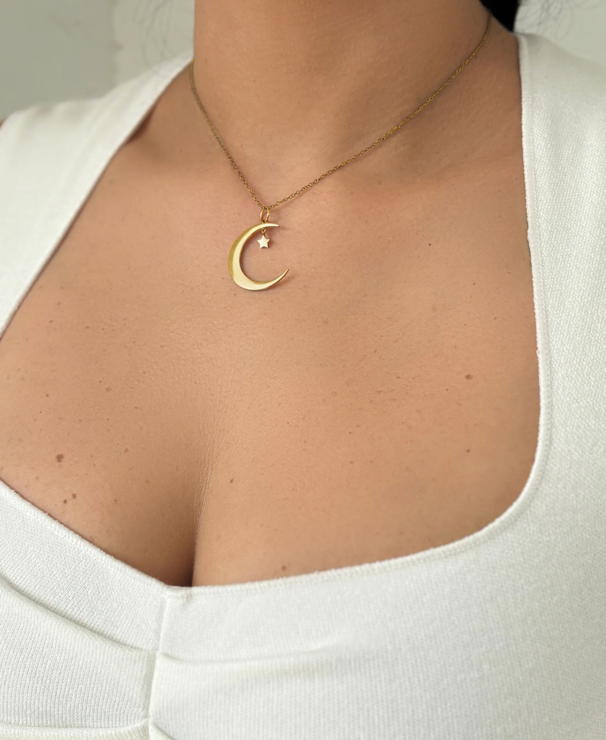 Adornia 14k Gold Plated Hanging Moon And Star Necklace In Gold