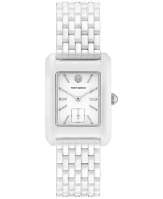 Tory Burch Silver and White Woven Bracelet Watch TORY BURCH Robinson Womens Double Wrap Watch, White Dial  main image 2
